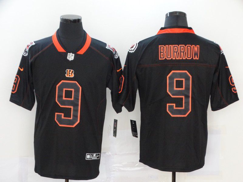 Men Cincinnati Bengals 9 Burrow Nike Lights Out Black Color Rush Limited NFL Jersey